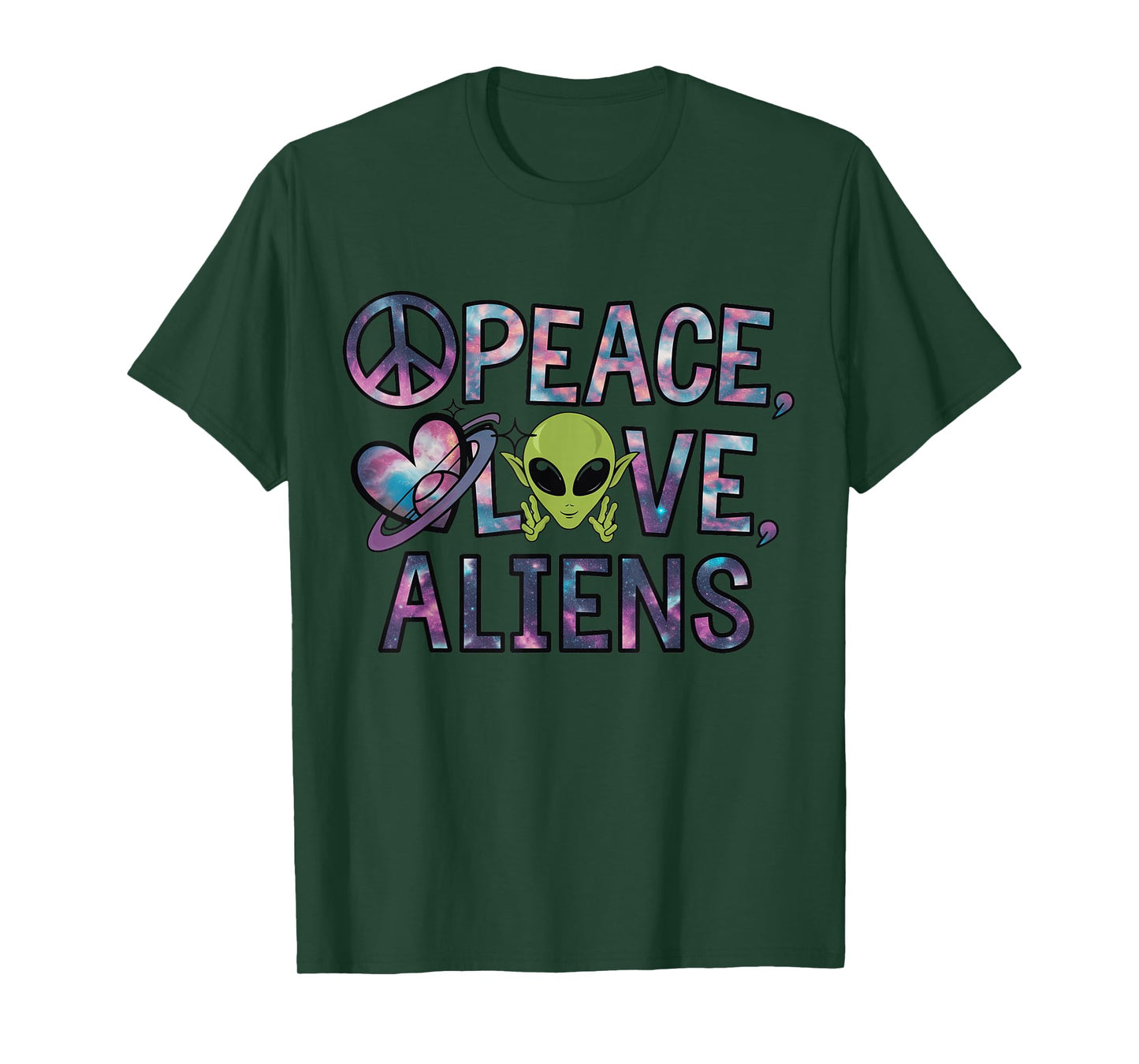 Peace Love Aliens Cool Funny Retro Vintage UFO UAP Alien T-Shirt