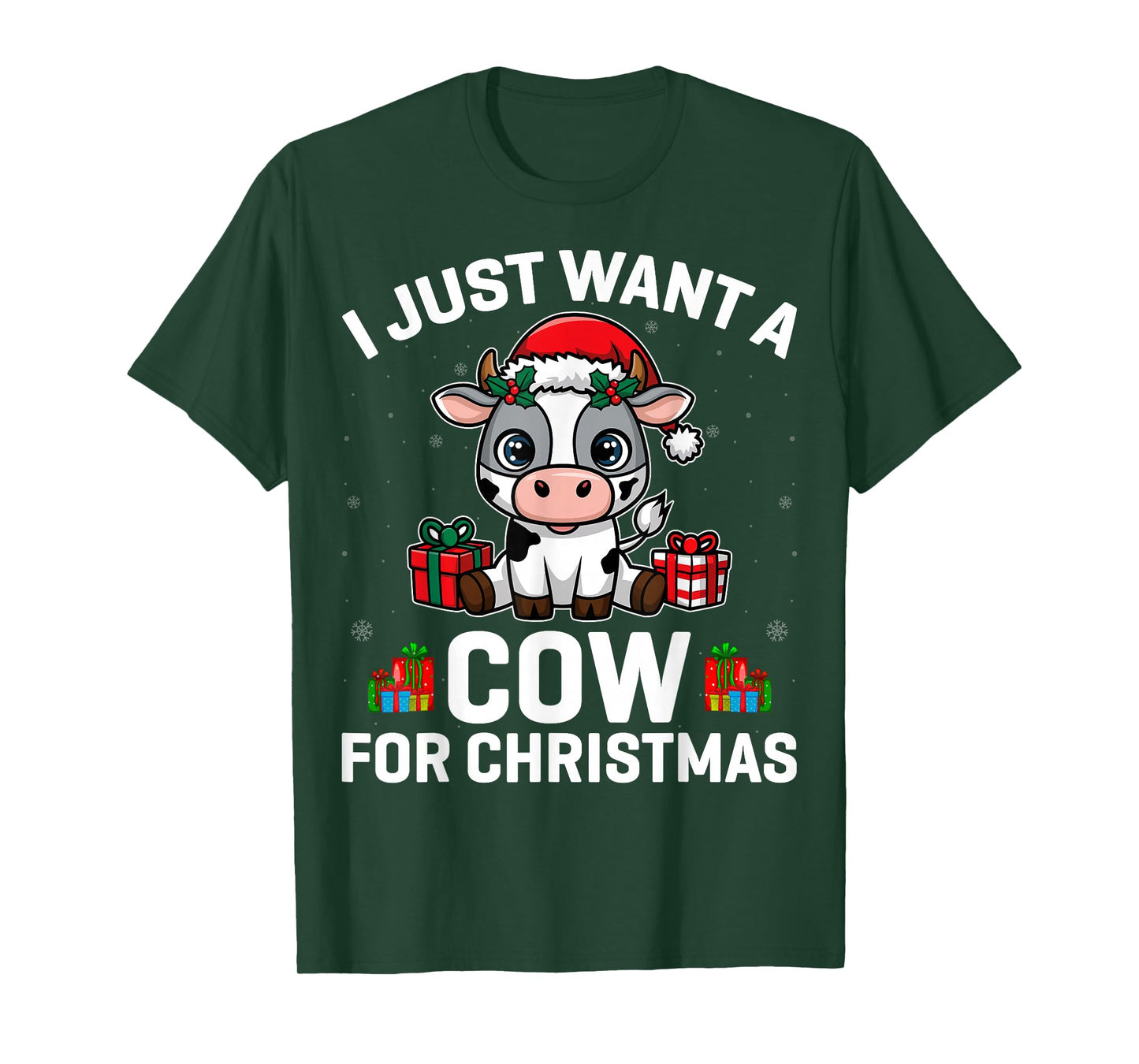 I Just Want a Cow for Christmas - Cow Lover Santa Hat Xmas T-Shirt
