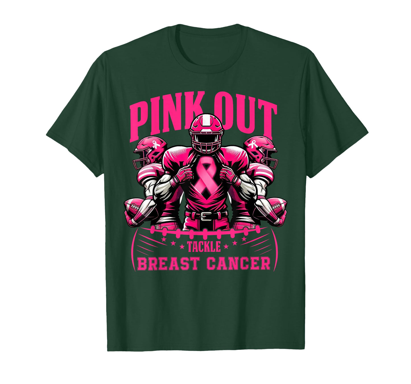 Pink Out Tackle Breast Cancer Awareness Football Pink Ribbon T-Shirt