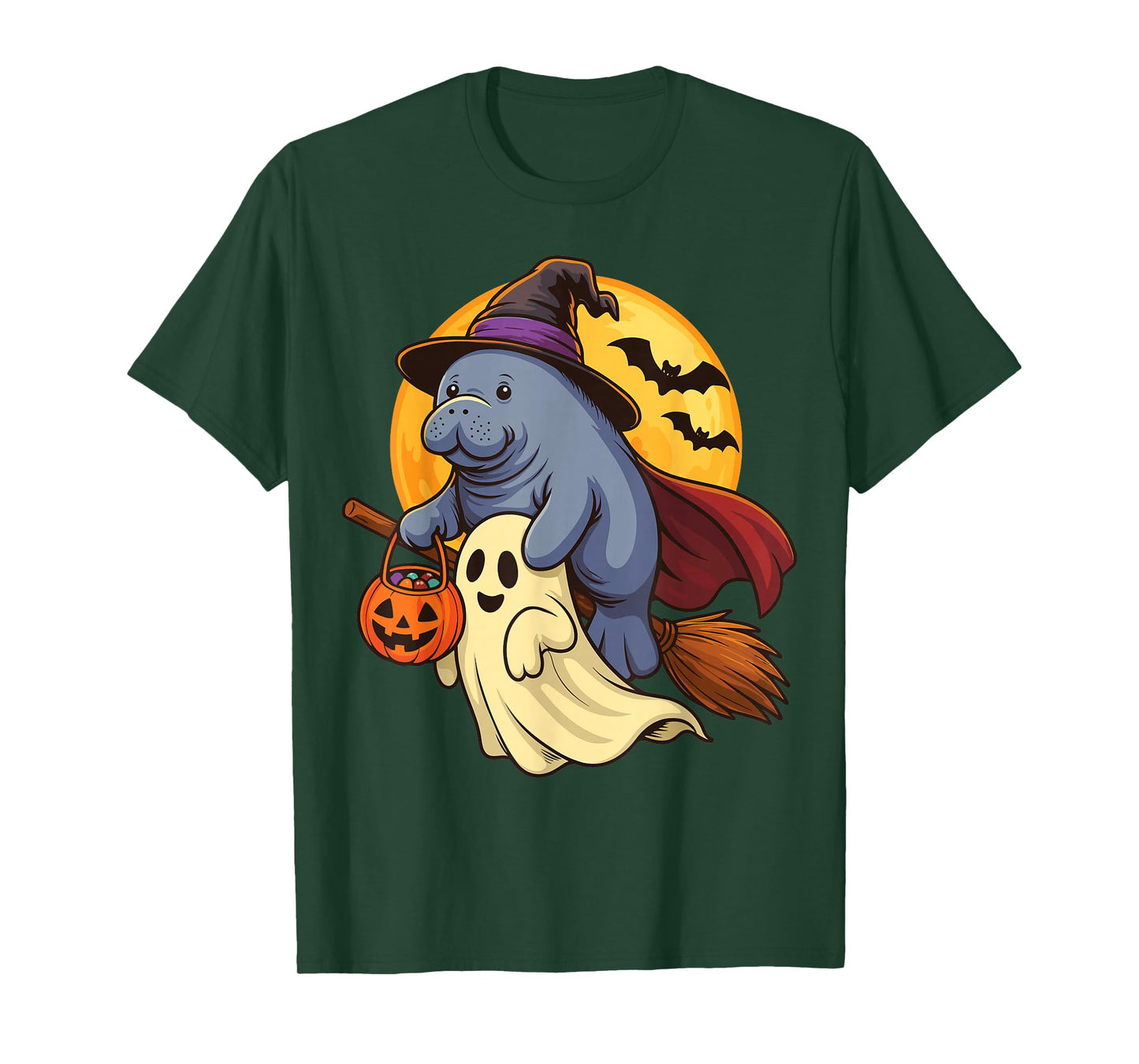 Manatee Witch Hat Pumpkin Halloween Costume Men Women Kids T-Shirt