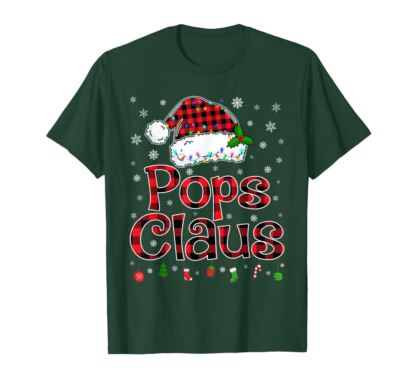 Pops Claus Christmas Lights Xmas Pajama Matching Family T-Shirt