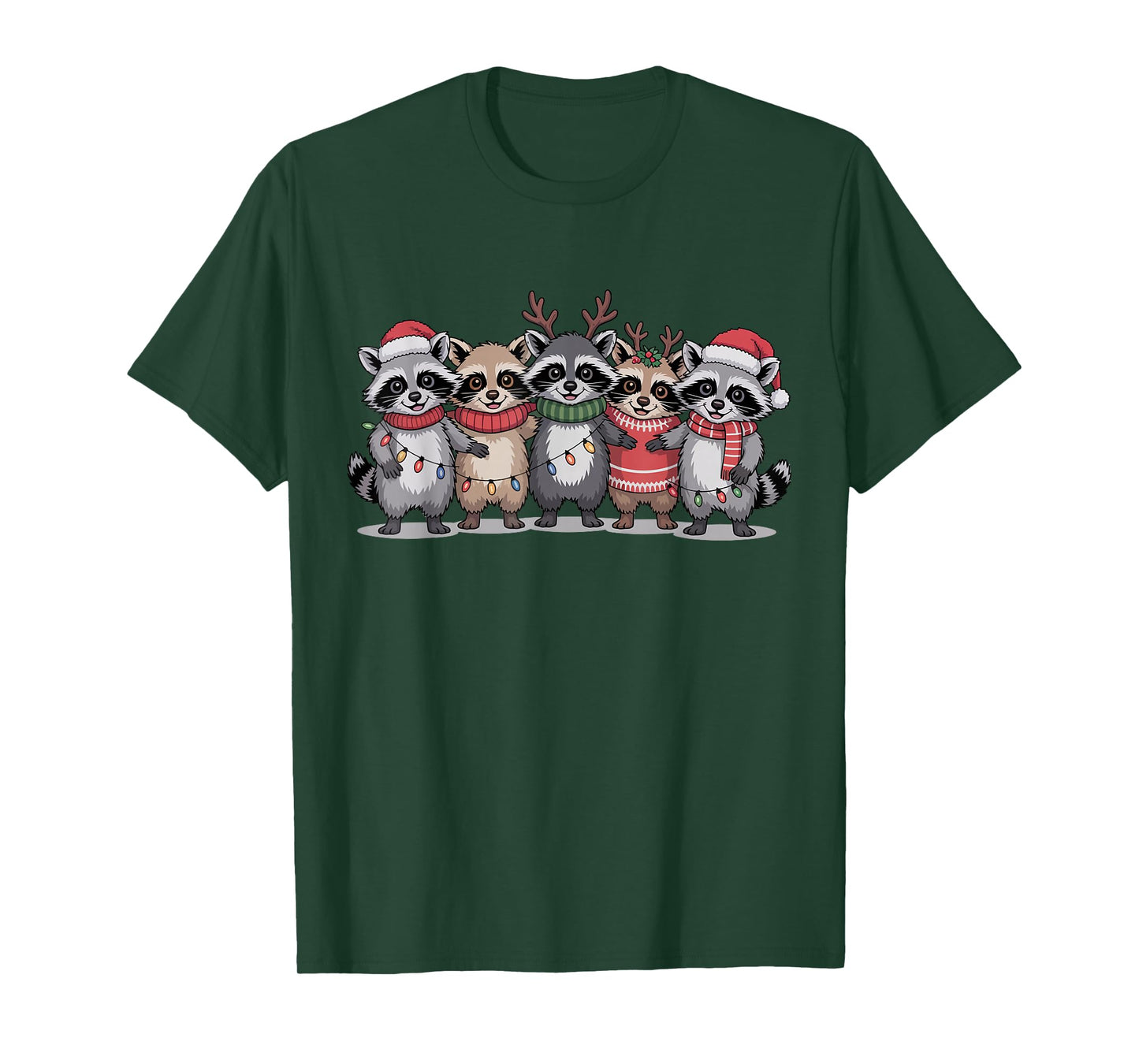 Christmas Lights Raccoon Santa Funny Xmas Tree for Men Women T-Shirt