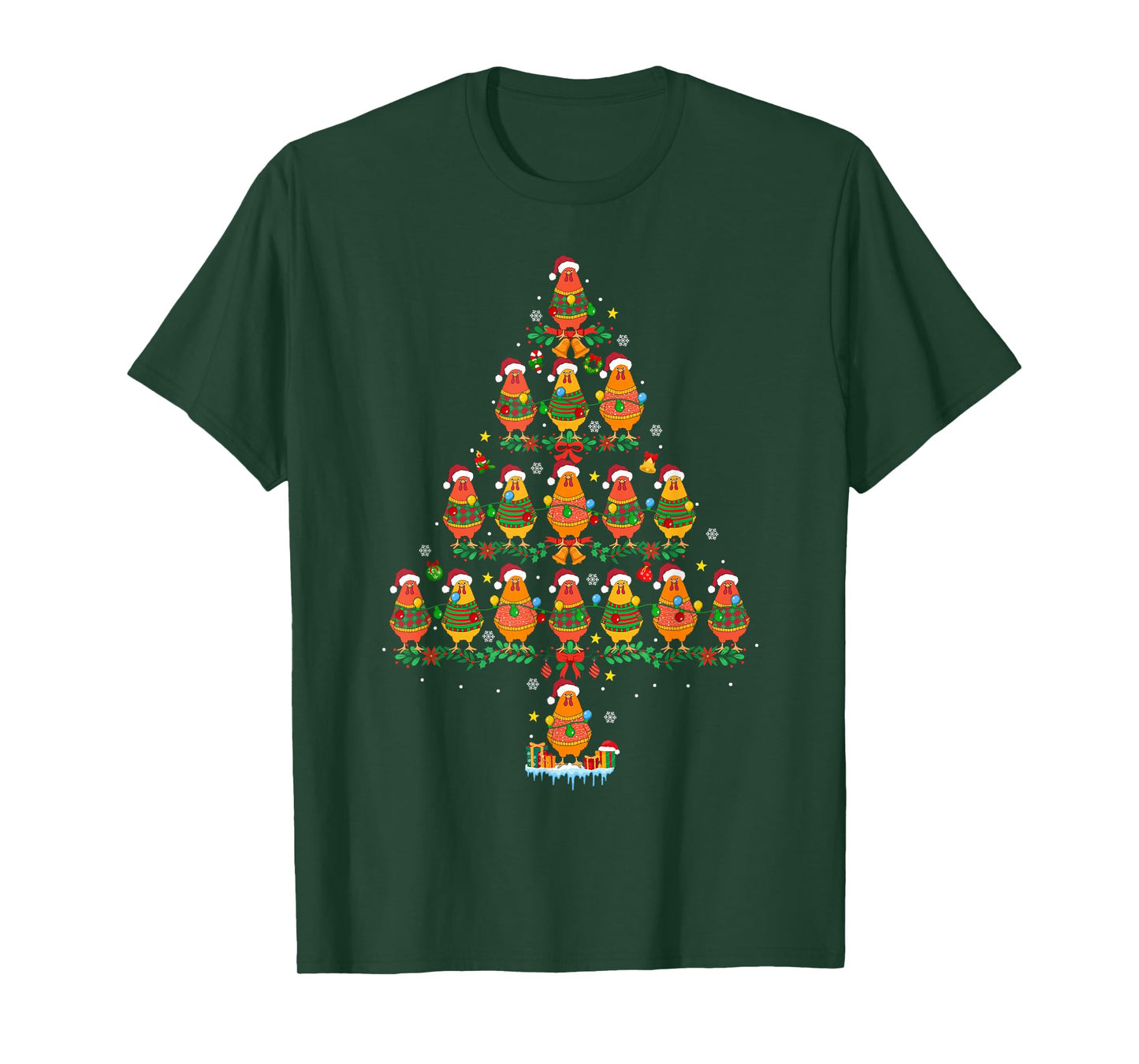 Chicken Christmas Tree Lights Funny Xmas Farmer Animal Lover T-Shirt