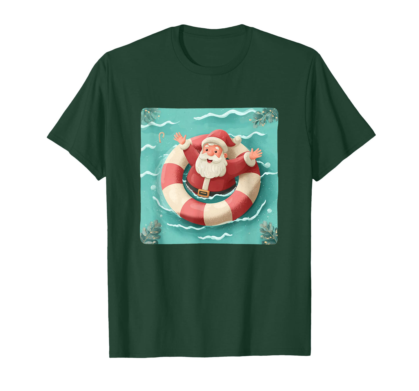 Pretty Santa Pool Party with Ring for Vacation Lovers T-Shirt