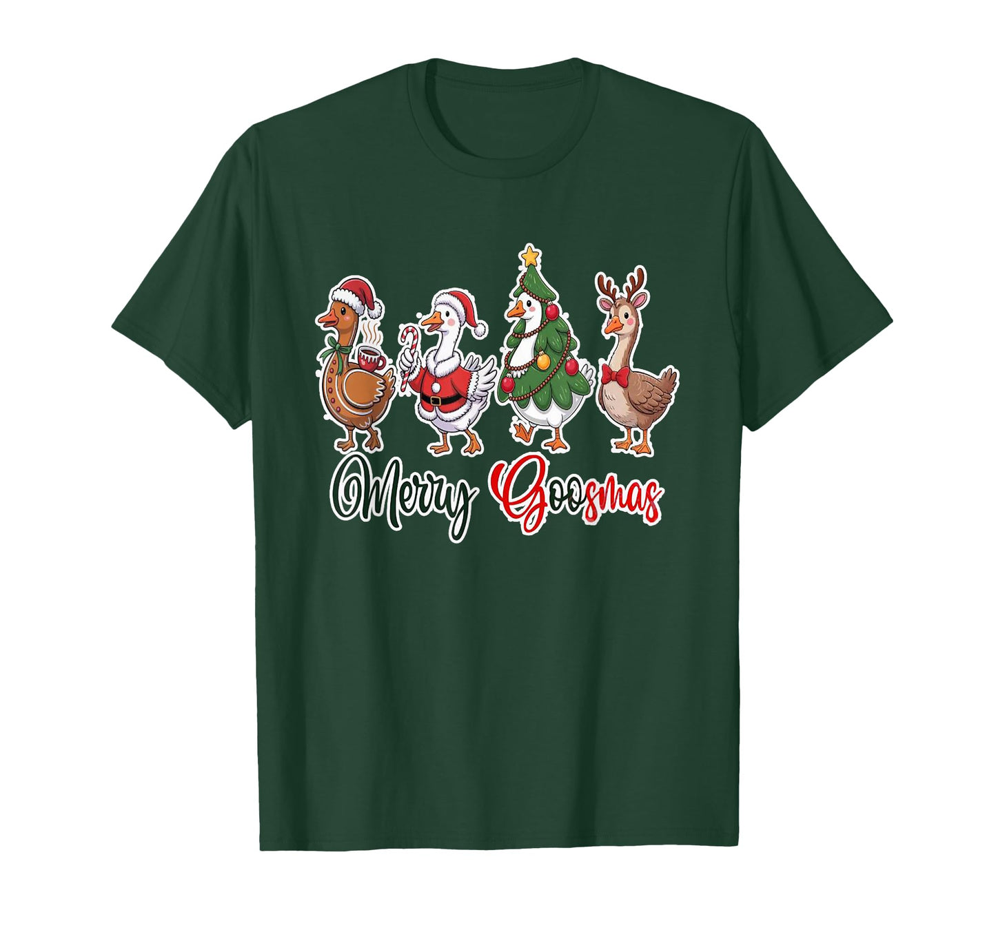 Merry Goosmas Lights Red Santa Hat Xmas Family Men Women T-Shirt