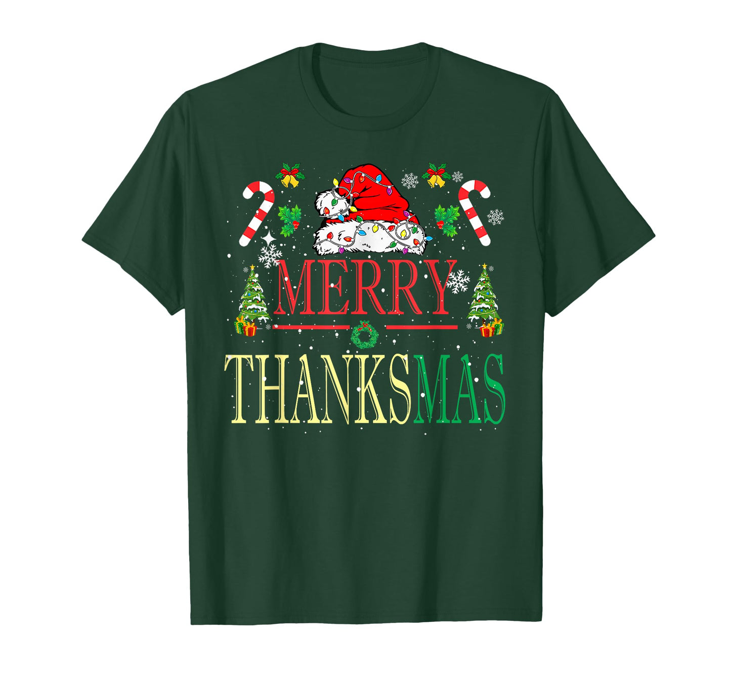 Merry Thanksmas Santa Hat Xmas Family Men Women Kid T-Shirt