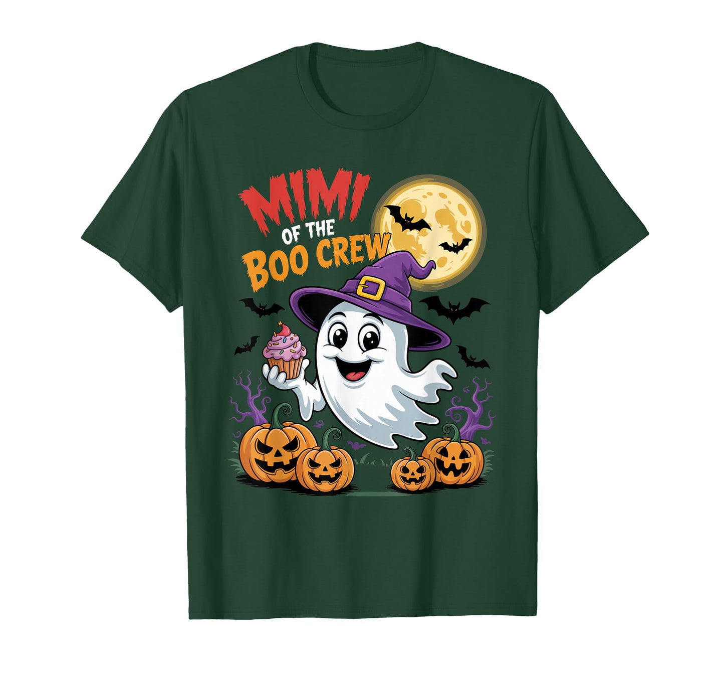 Mimi of The Boo Crew Ghost Halloween Bats Cupcake Pumpkins T-Shirt