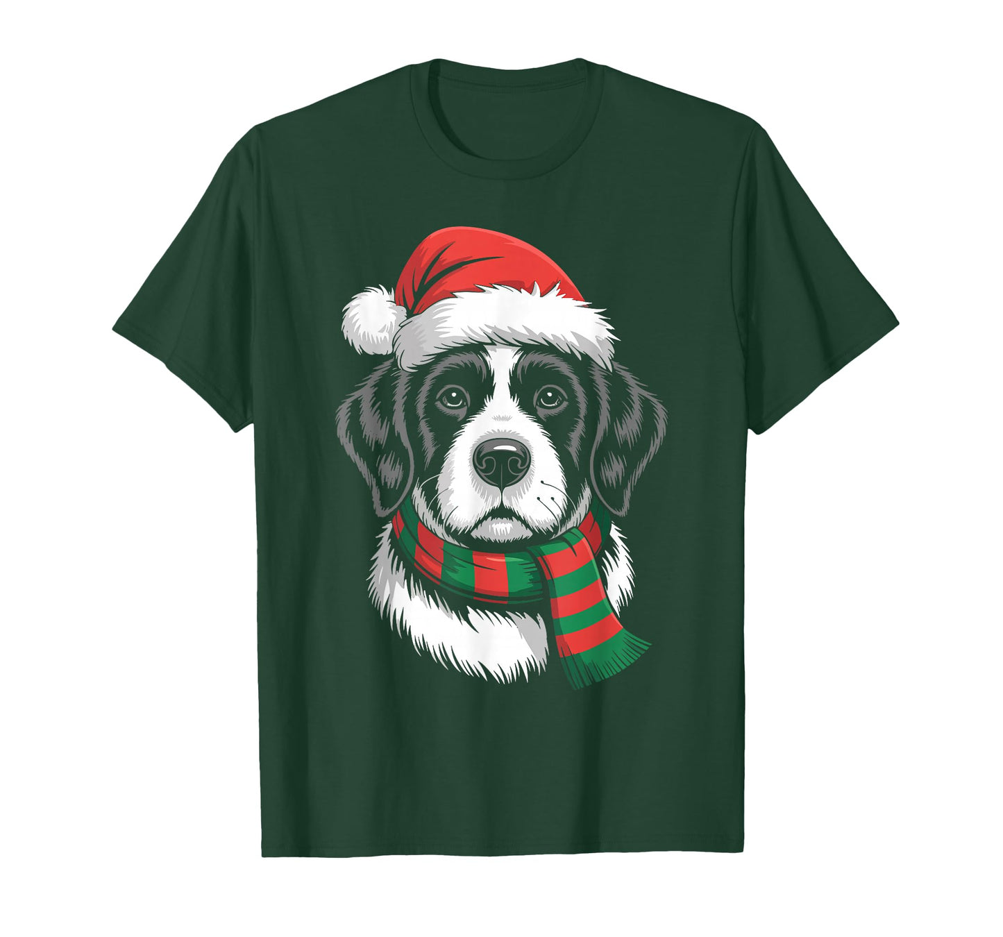 Bernard Dog Xmas Santa Hat Scarf Christmas Costume T-Shirt