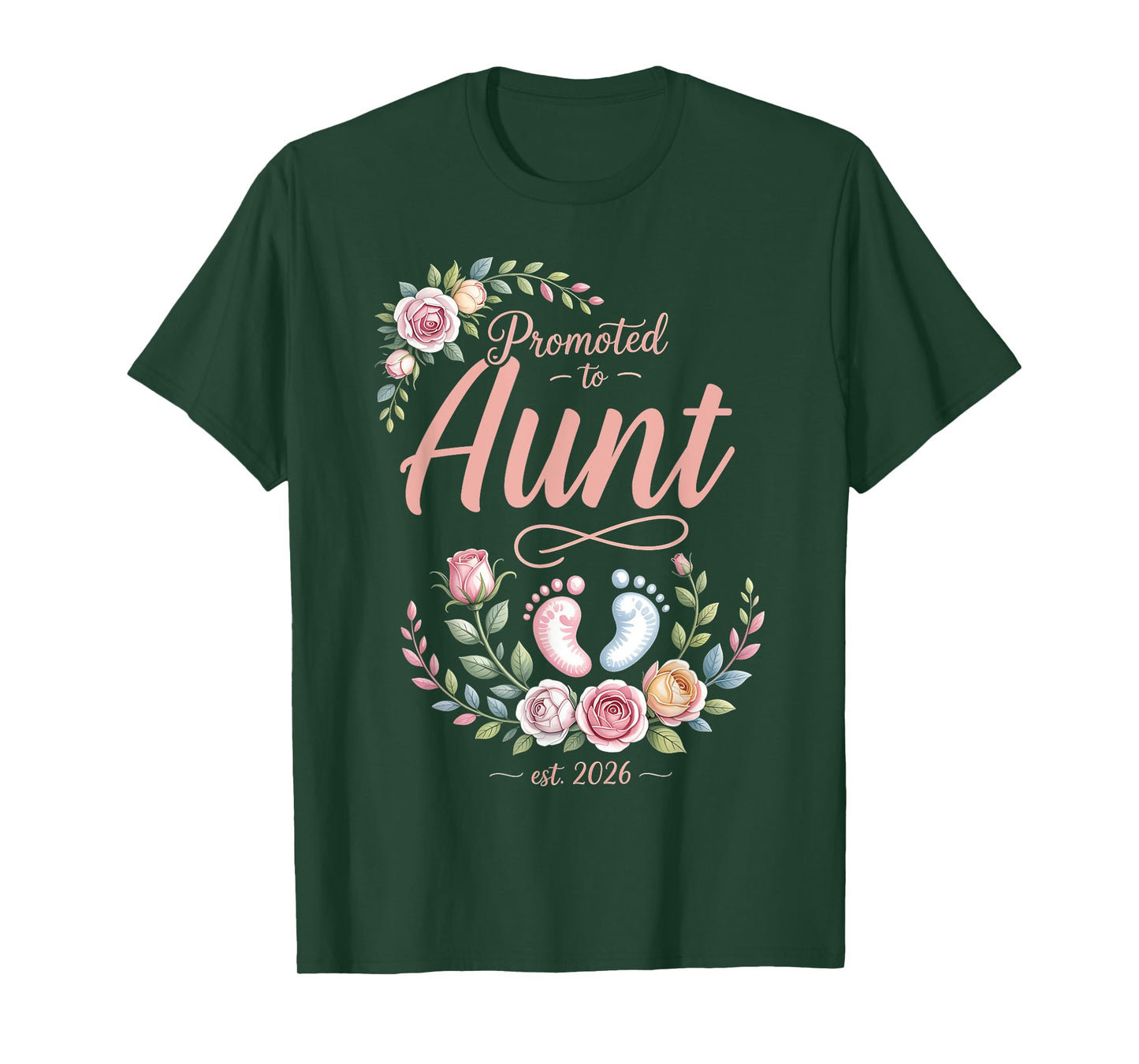 Promoted to Aunt Est 2026 Floral Women Men Mothers Day T-Shirt