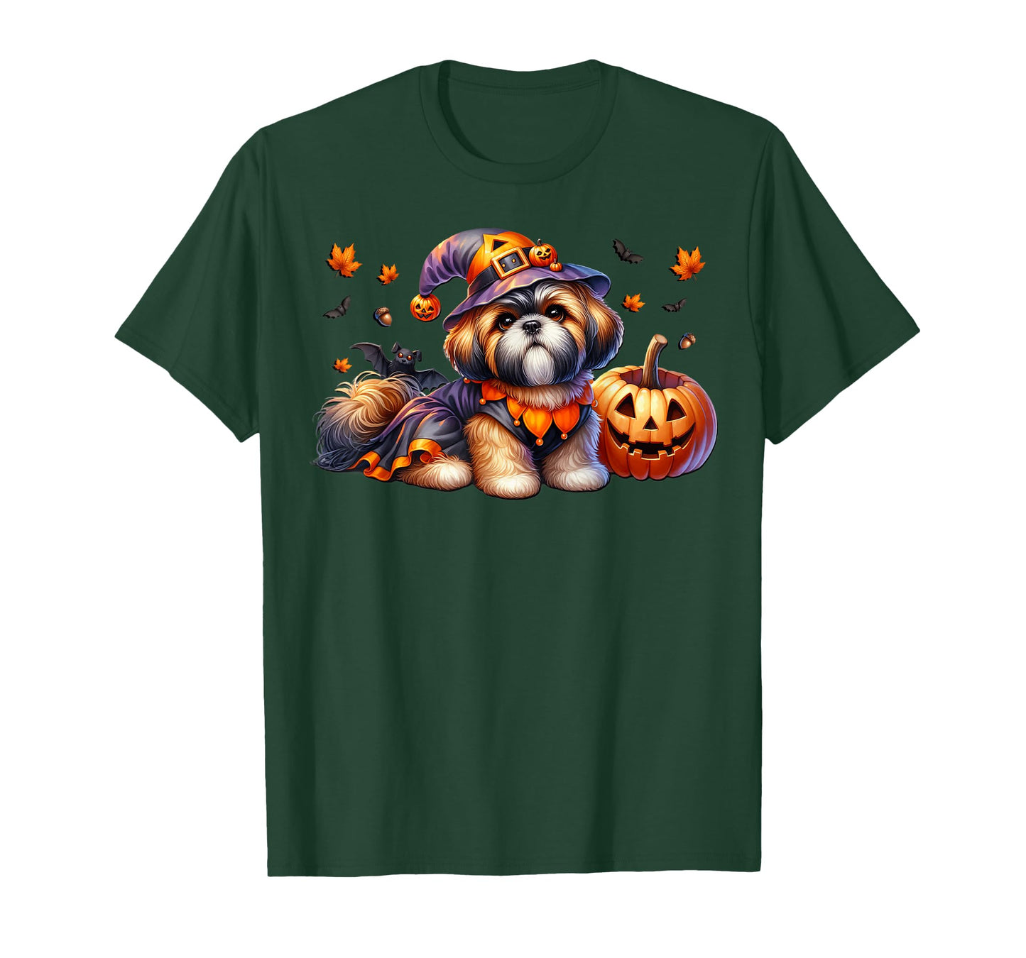 Cute Fall and Halloween Shih Tzu Dog Graphic for Witches T-Shirt