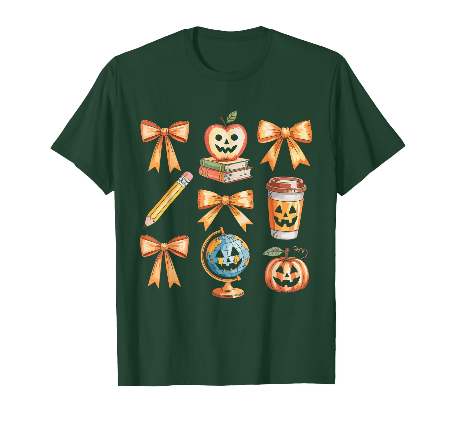 Spooky Teacher Halloween Coquette Bow Pencil Pumpkin T-Shirt