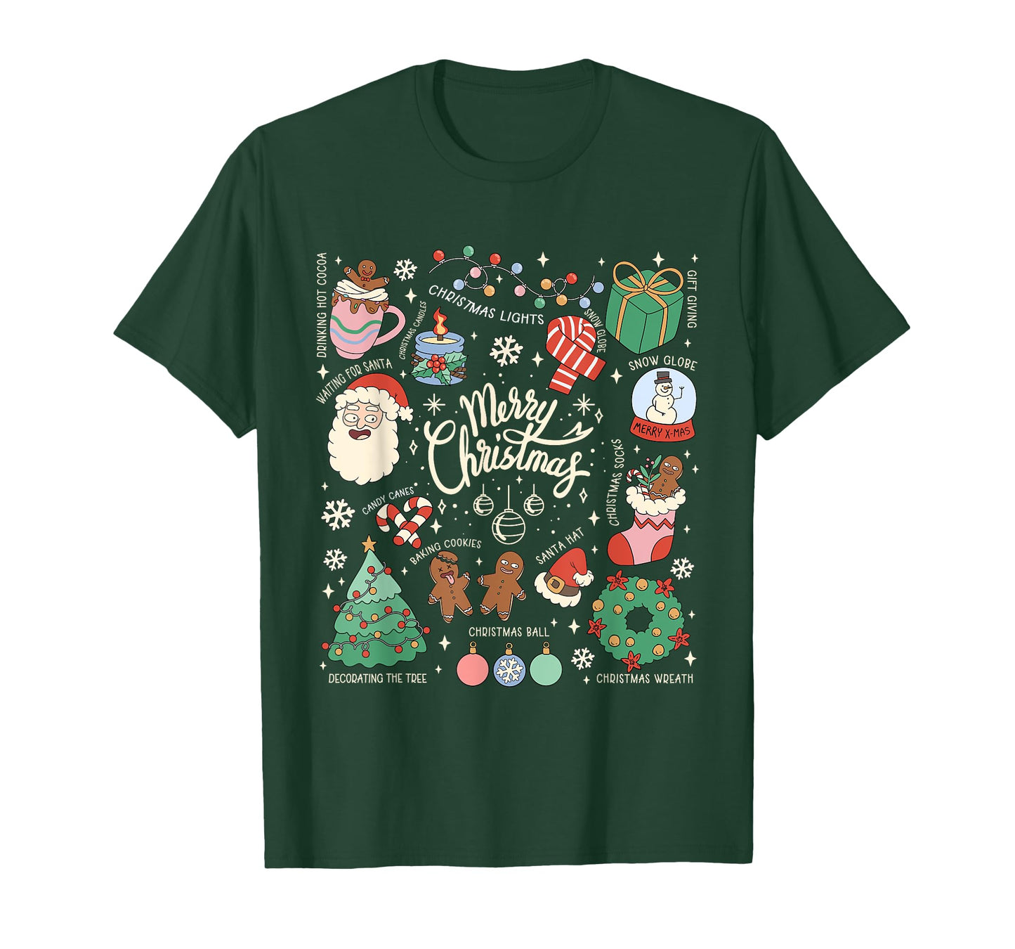 Retro Doodles Christmas Tree Santa Cute Merry Xmas Holiday T-Shirt