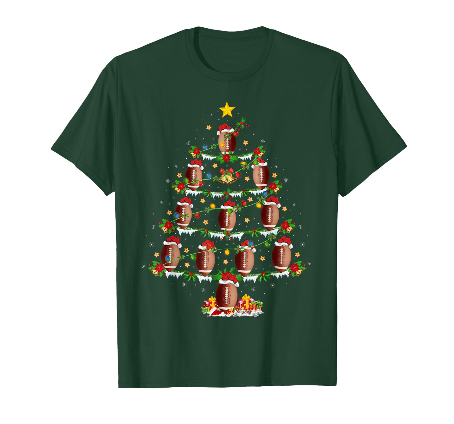 Football Christmas Tree Lights Sports Player Xmas T-Shirt