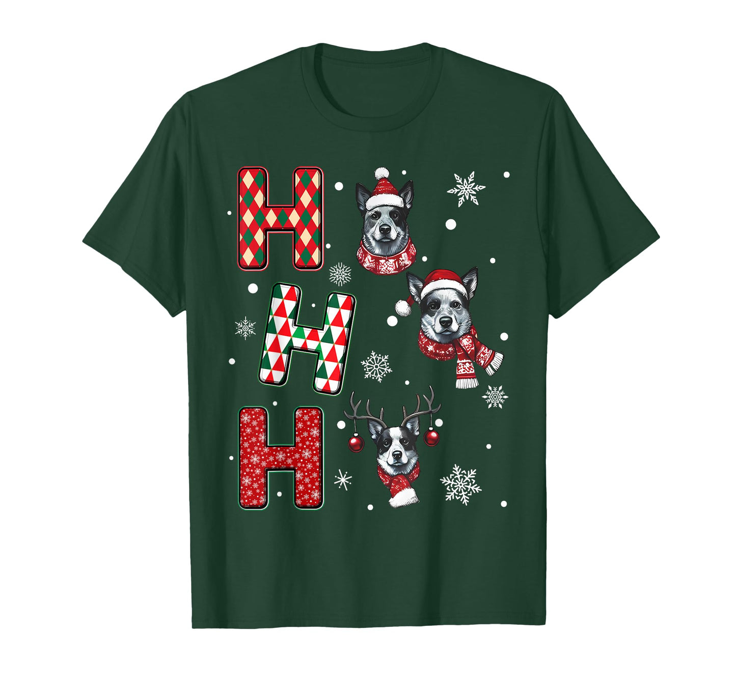 Ho Ho Ho Blue Heeler Dog Matching Christmas Santa Elf Xmas T-Shirt