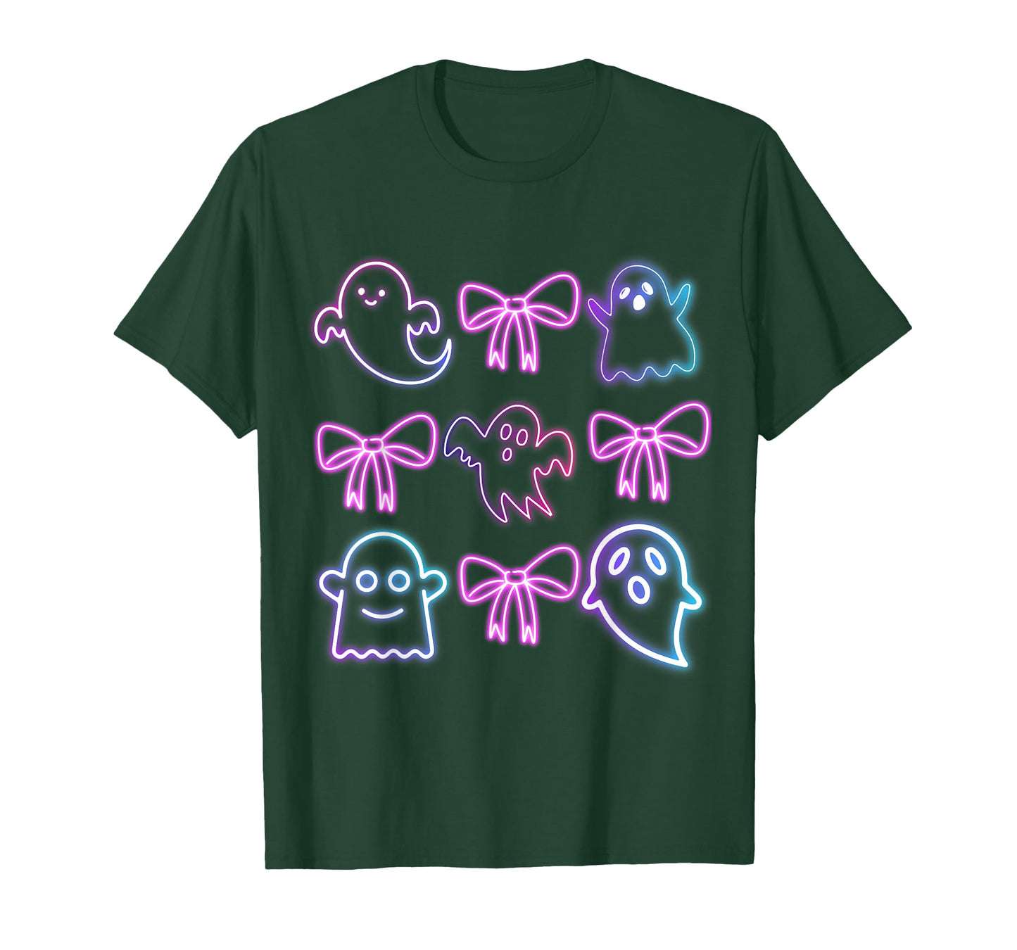 Cute Boo Ghost Spooky Season Glow In Halloween Night Bow T-Shirt