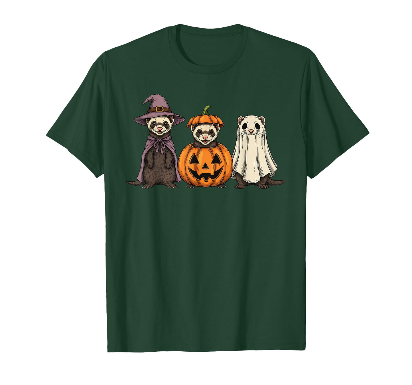 Spooky Ghost Ferret Lover Pumpkin Halloween T-Shirt