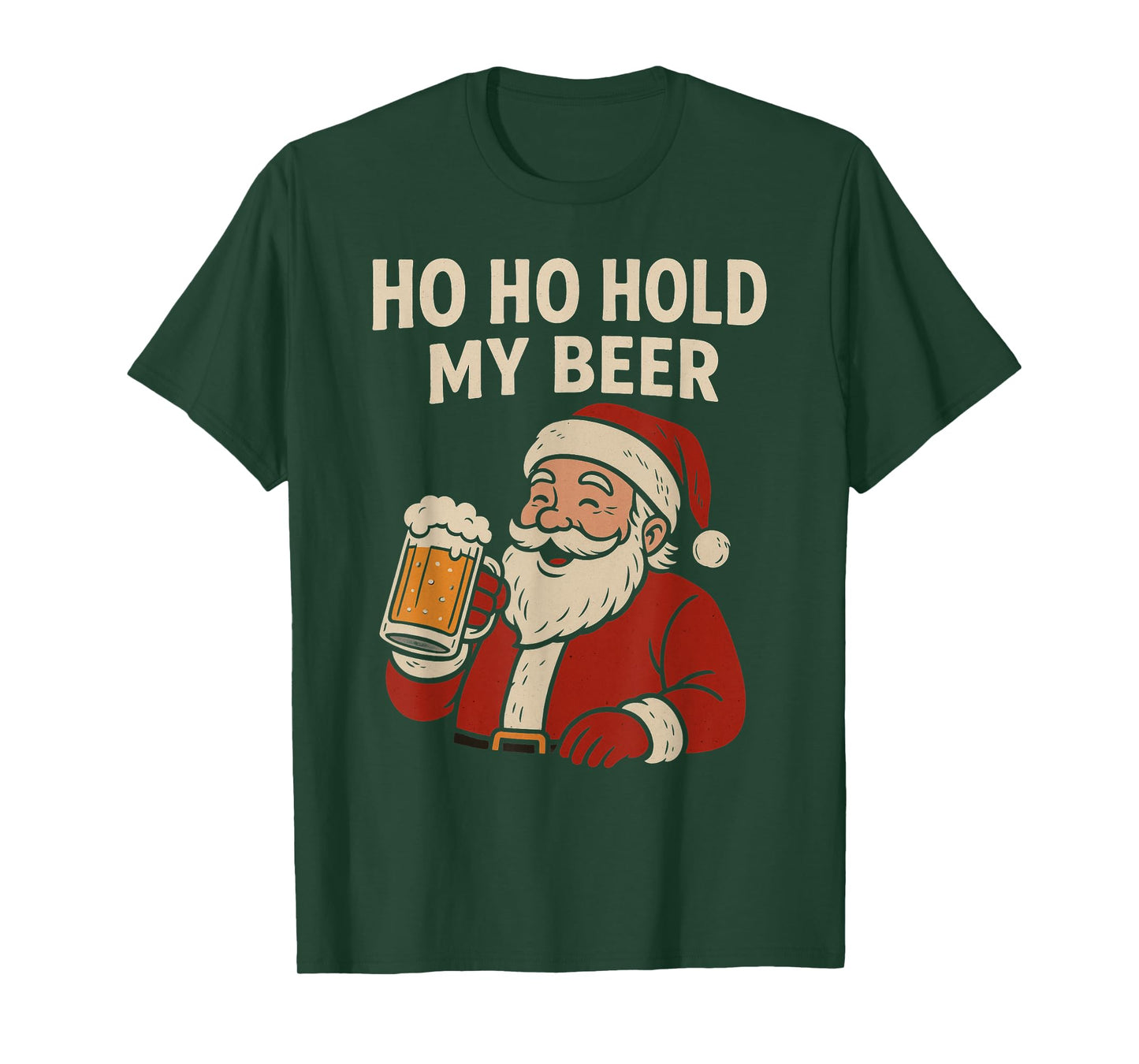 Funny Tropical Santa with Beer –Ho Ho Hold My Beer Christmas T-Shirt