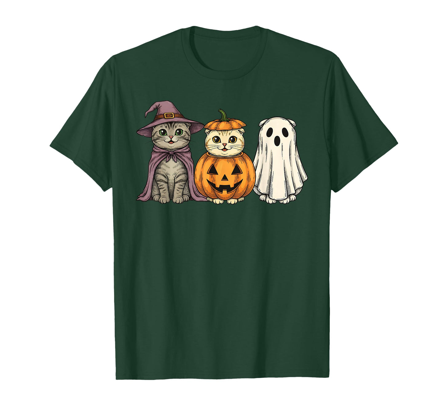 Spooky Ghost Scottish Fold Cat Lover Pumpkin Halloween T-Shirt
