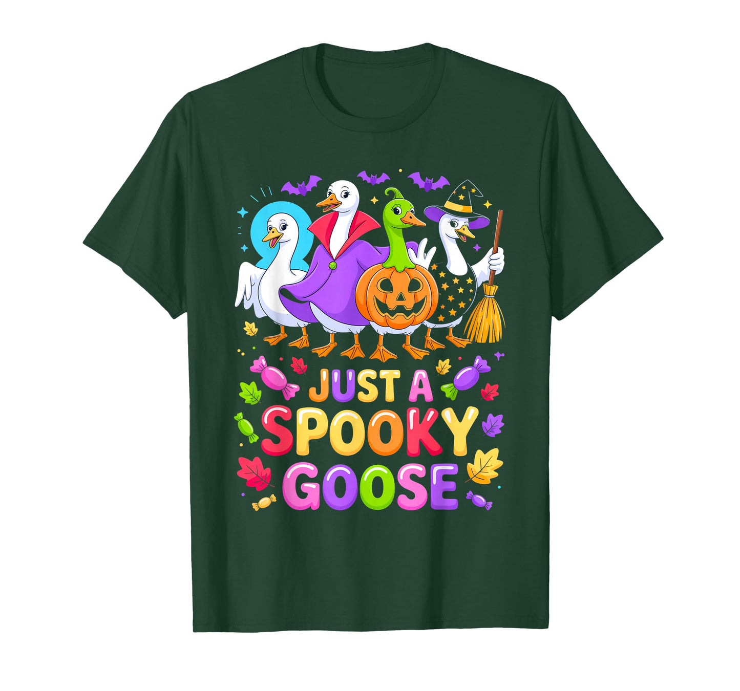 Just A Spooky Goose Halloween Candy Humor Outfit Witch Goose T-Shirt