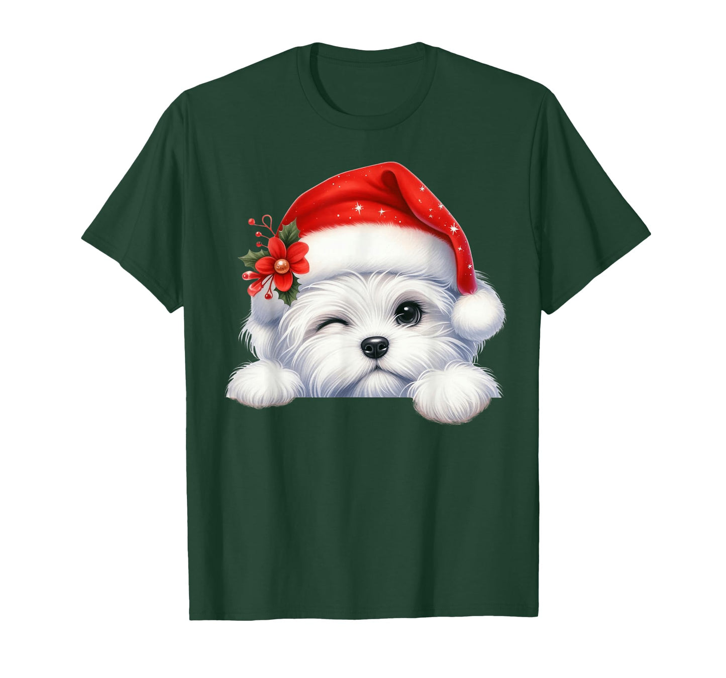 Maltese Dog Christmas Santa Hat Dog Mom Dad T-Shirt