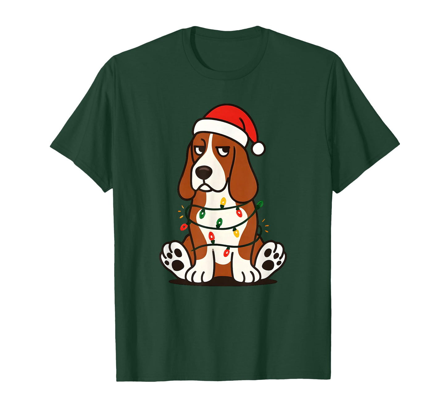 Christmas Basset Hound with Santa Claus hat, Cute T-Shirt