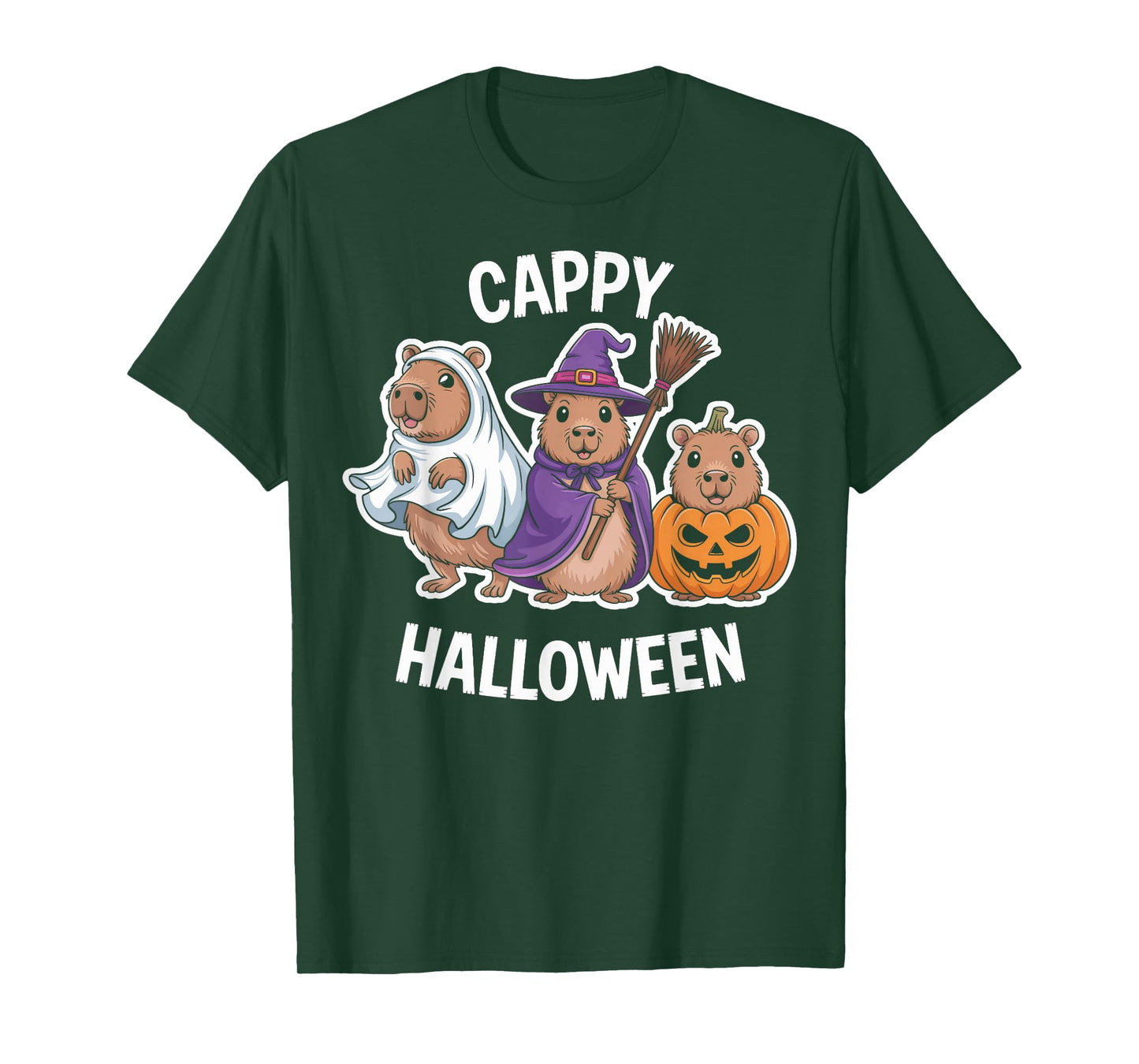 Cappy Halloween Capybara Witch Pumpkin Animal Themed Party T-Shirt