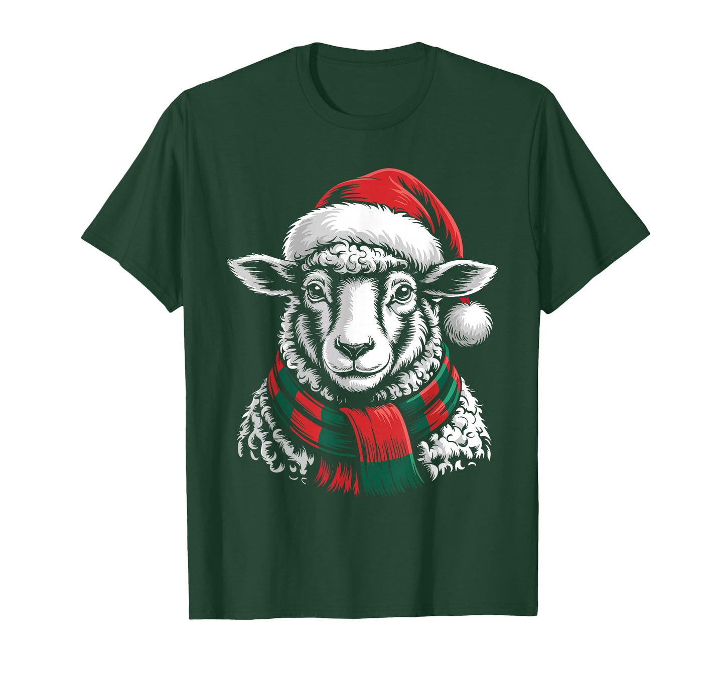 Sheep Xmas Santa Hat Scarf Christmas Costume T-Shirt