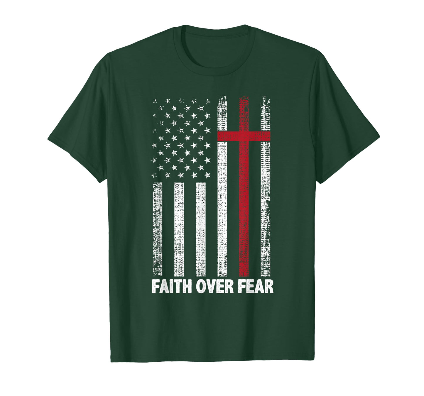 Faith Over Fear Patriotic Christian Cross American Flag Women Girls Kids Men T-Shirt