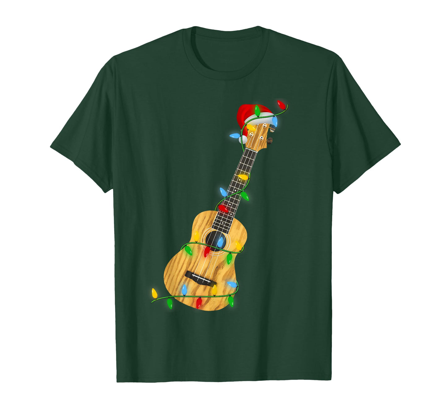 Ukulele Guitar Christmas Lights Funny Music Lover Xmas T-Shirt