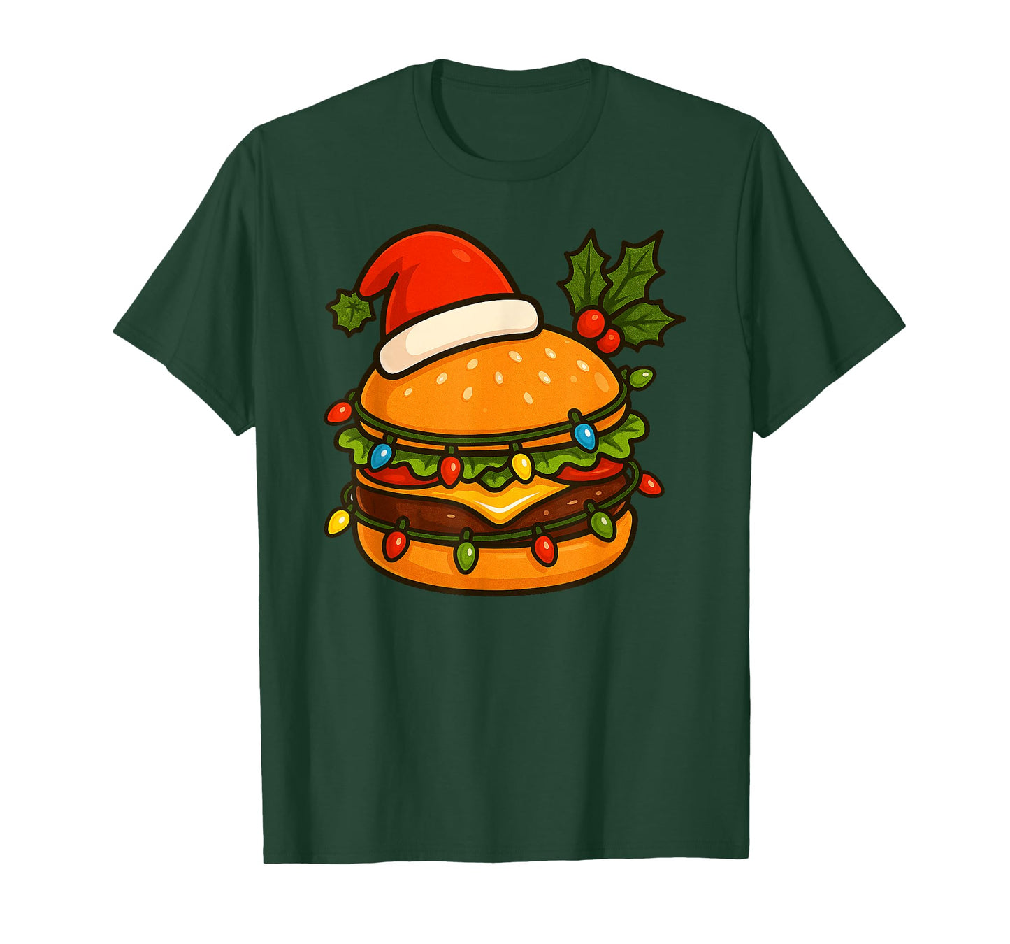 Hamburger Merry Christmas Santa Hat Xmas Boys Girls Kids T-Shirt