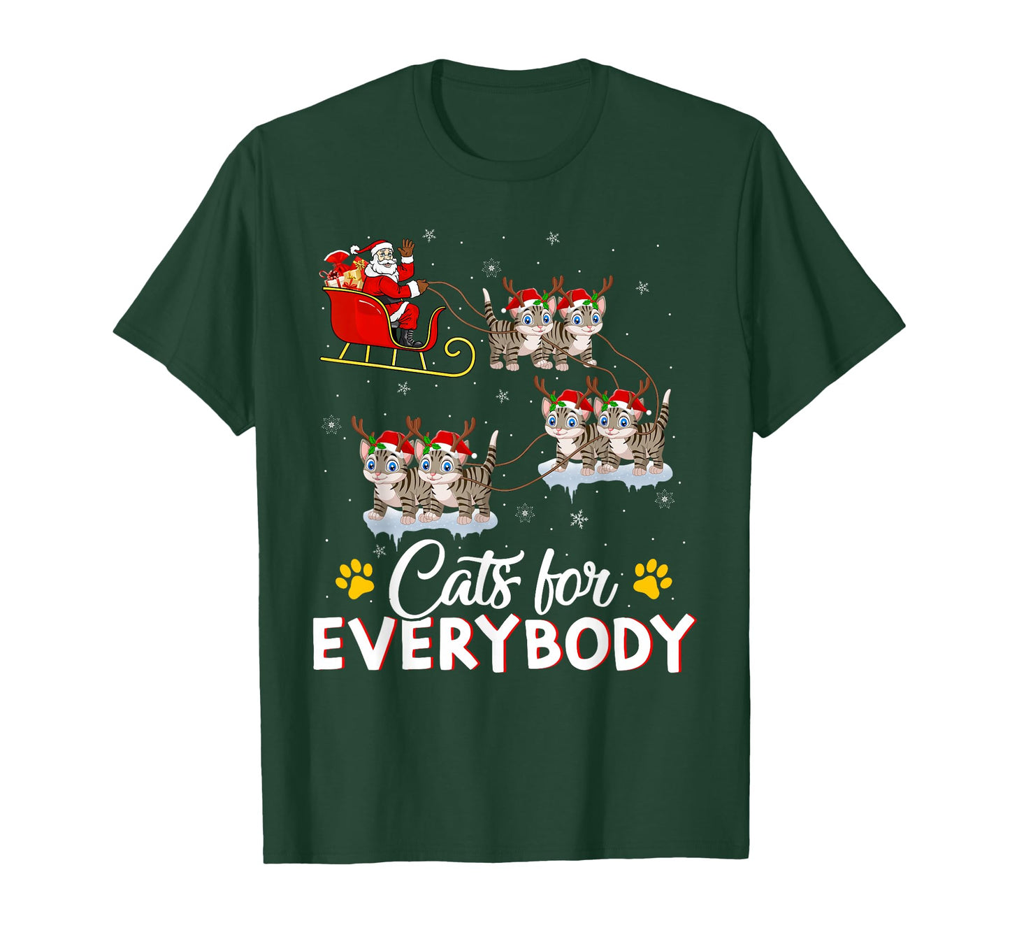 Cats for Everybody Funny Santa Sleigh Flying Cat Christmas T-Shirt