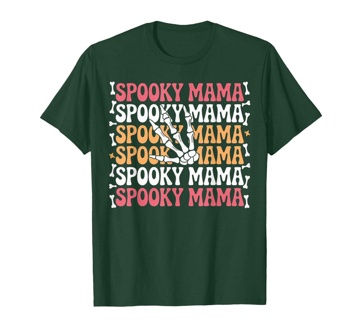 Spooky Mama Cute Skeleton Hand Retro Funny Halloween Moms T-Shirt