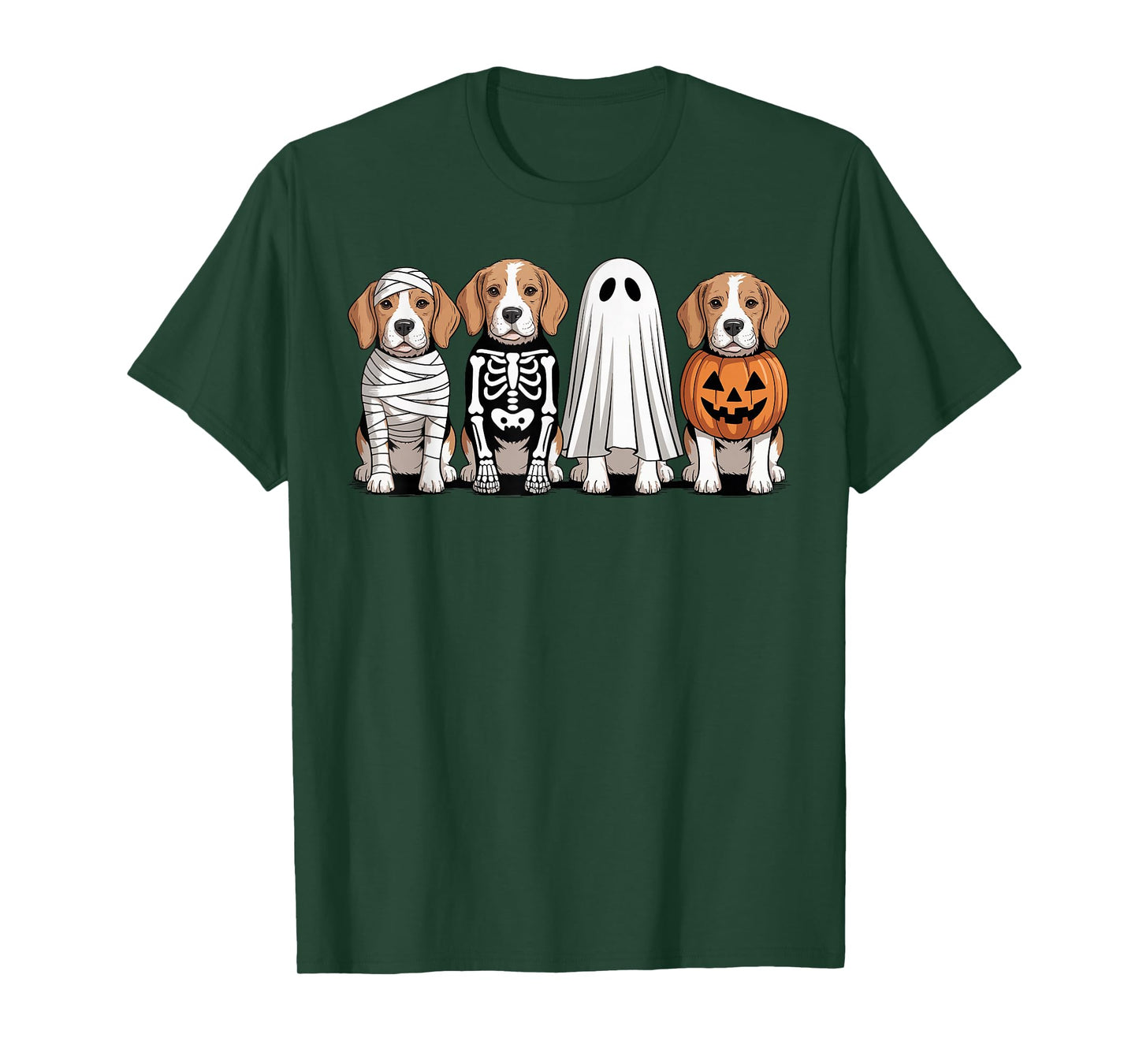 Spooky Ghost Beagle Pumpkin Halloween Dog Skeleton T-Shirt