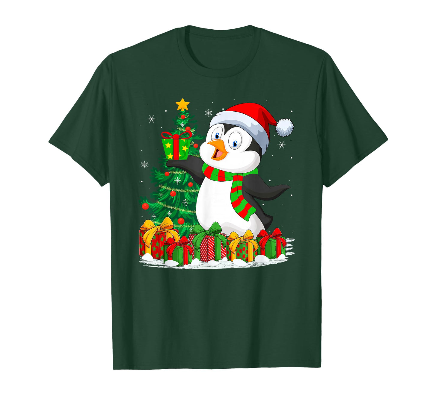 Penguin Christmas Tree Lights Santa Family Xmas Pajamas T-Shirt