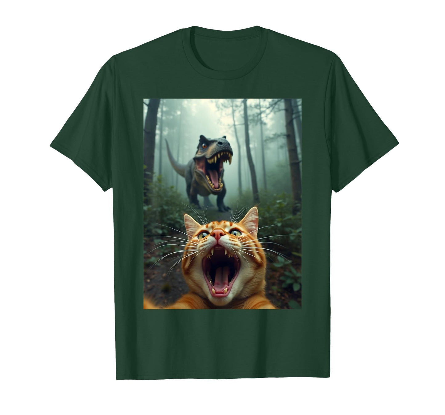 Cat Selfie With T-Rex Dinosaur T-Shirt