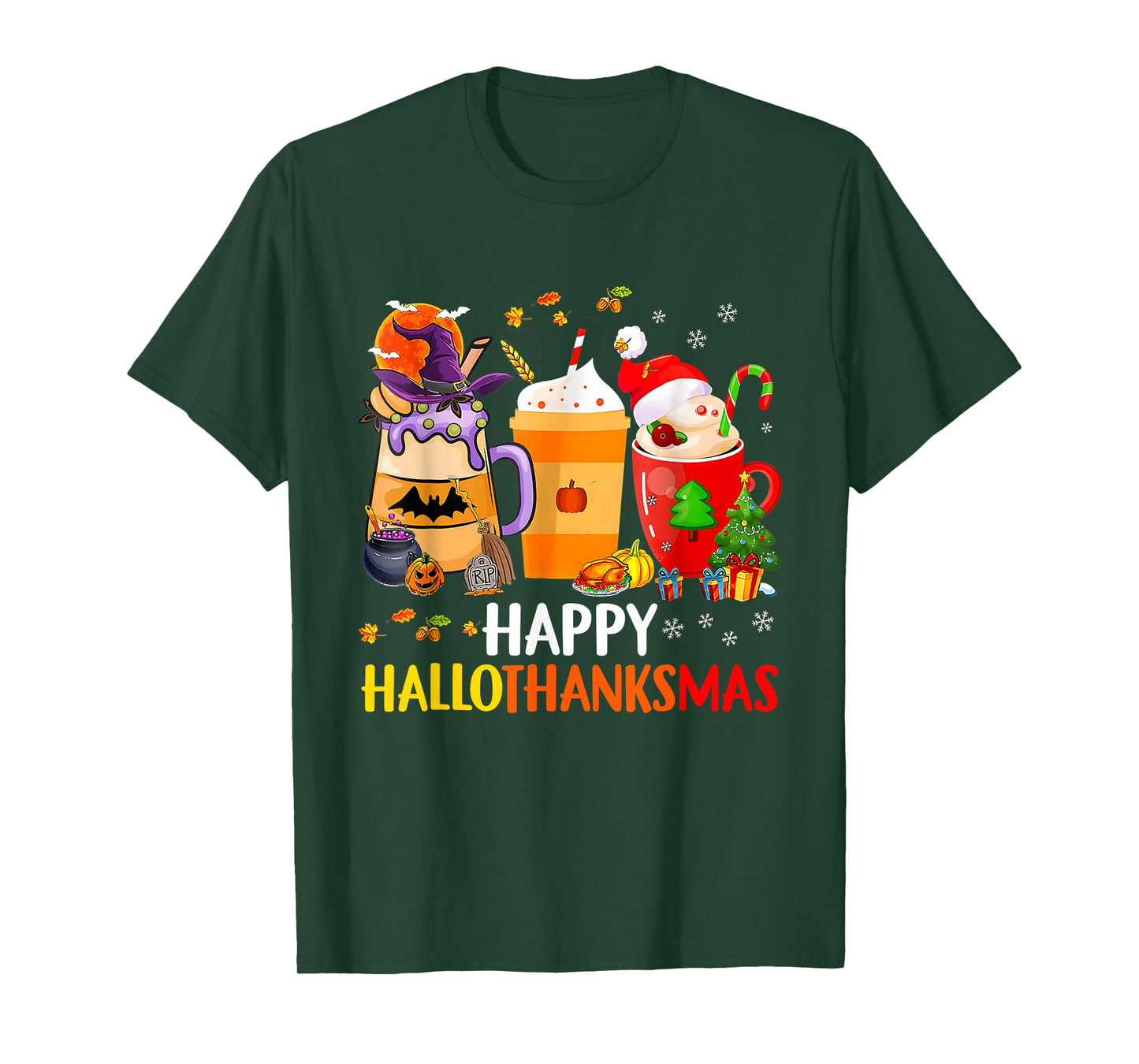 Hallothanksmas Coffee Latte Halloween Thanksgiving Christmas T-Shirt