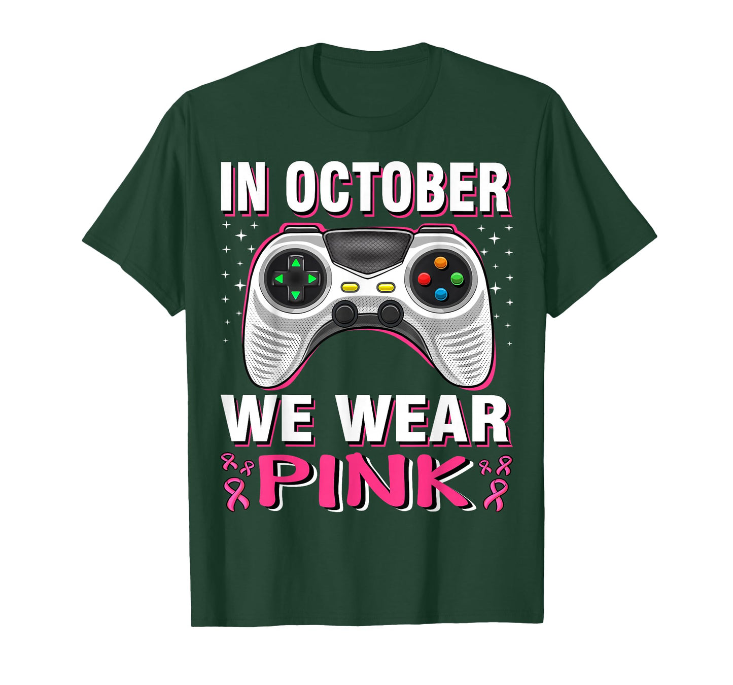 In October We Wear Pink Breast Cancer Gaming Kids Boys Youth T-Shirt