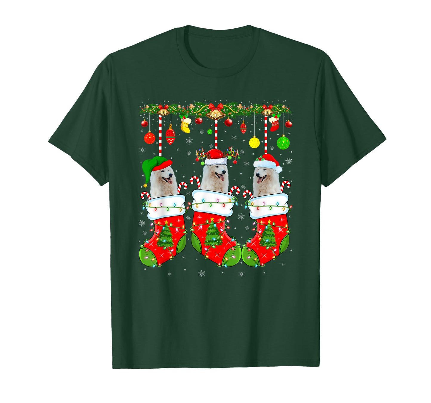American Eskimo Dog in Christmas Socks Funny Dog Lover Xmas T-Shirt