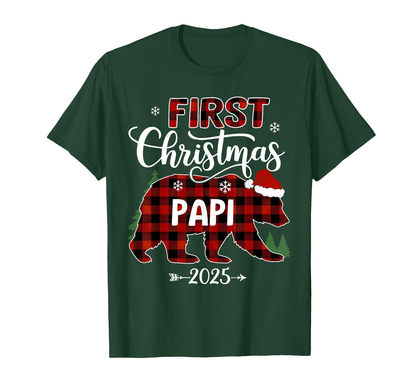 Pregnancy First Christmas Papi Red Plaid Bear Santa 2025 T-Shirt