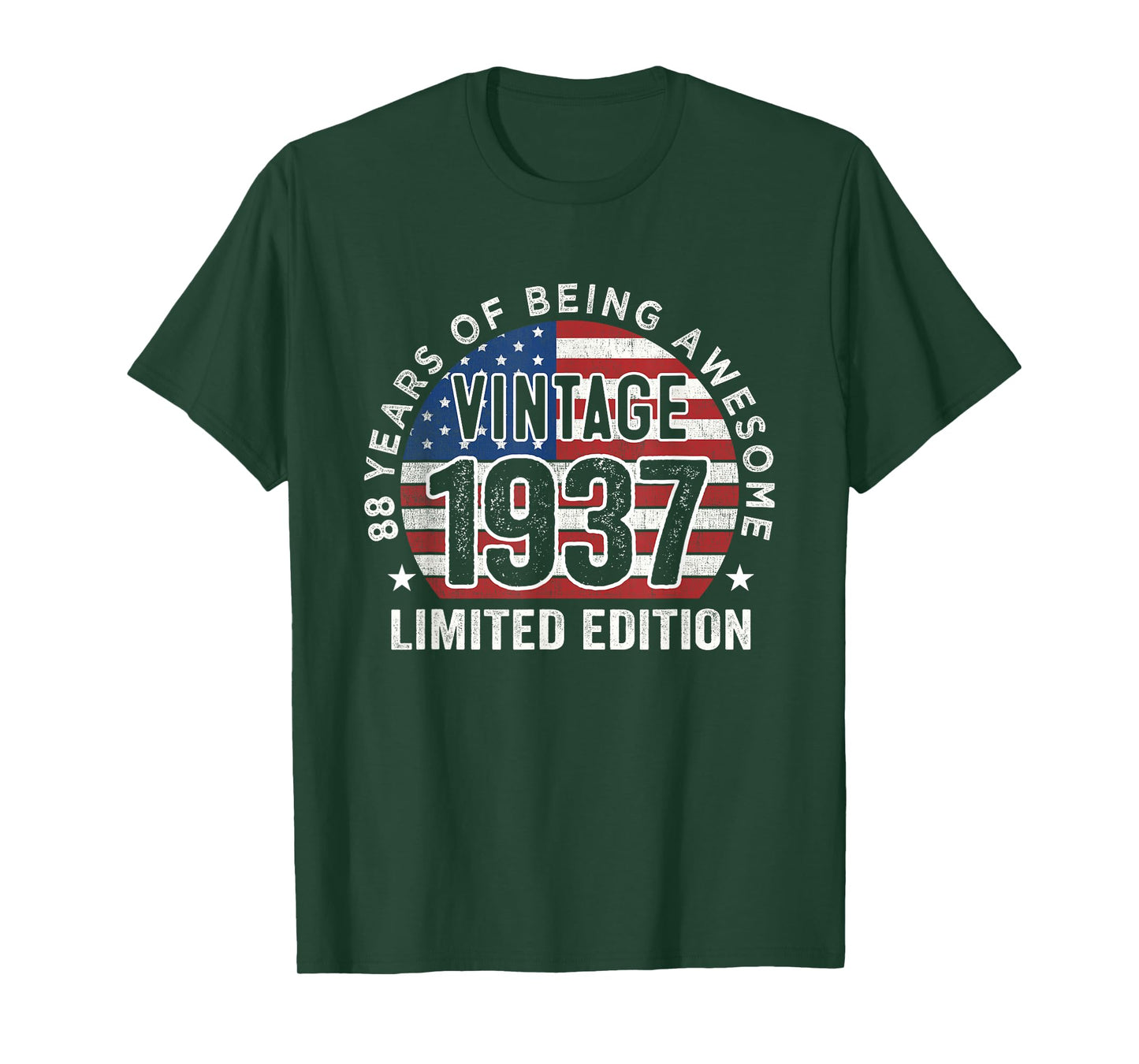 88th Birthday Gifts Men Vintage 1937 88 Years Old USA Flag T-Shirt