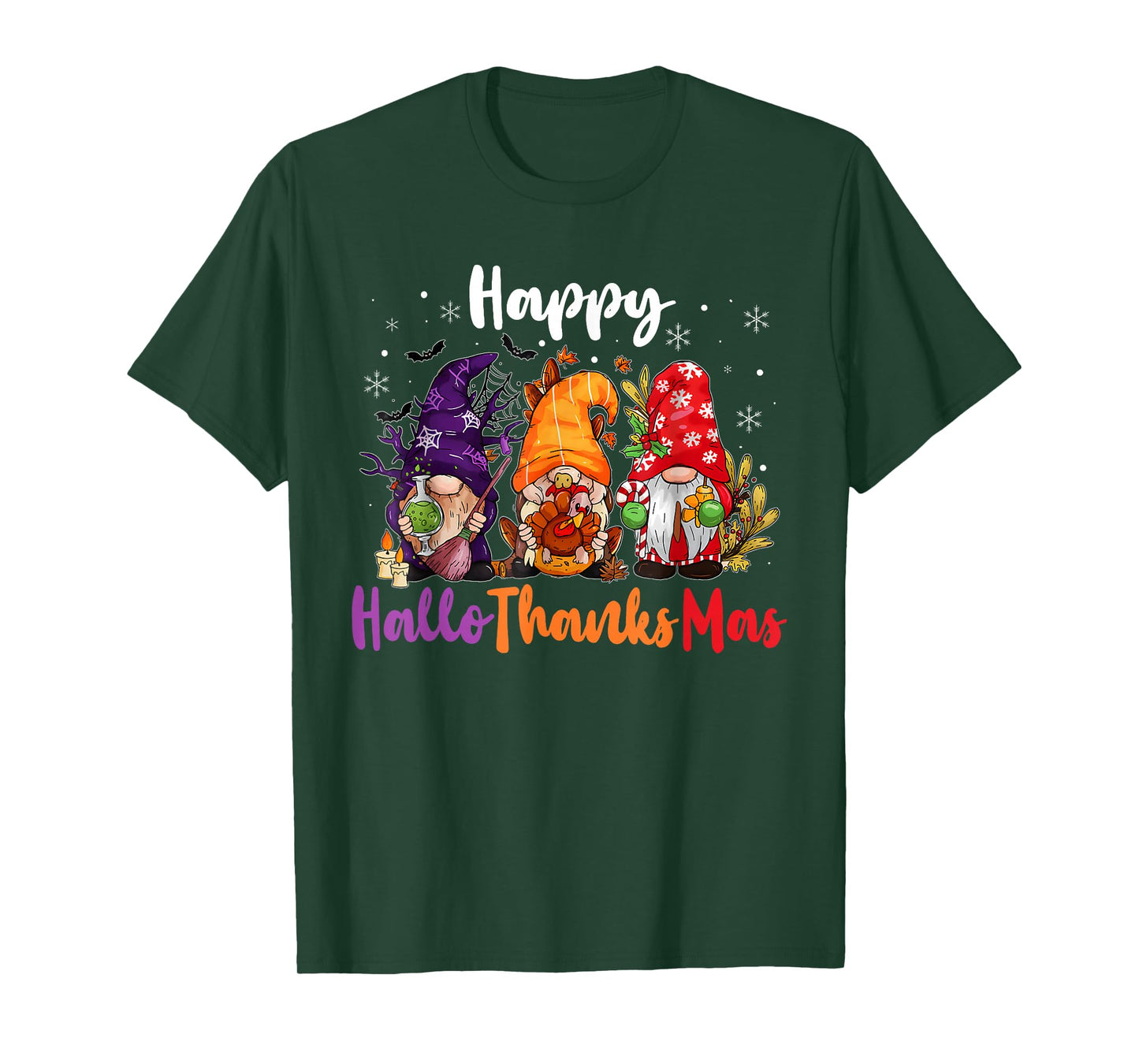 Happy Hallothanksmas Gnomes Lover Halloween Merry Christmas T-Shirt
