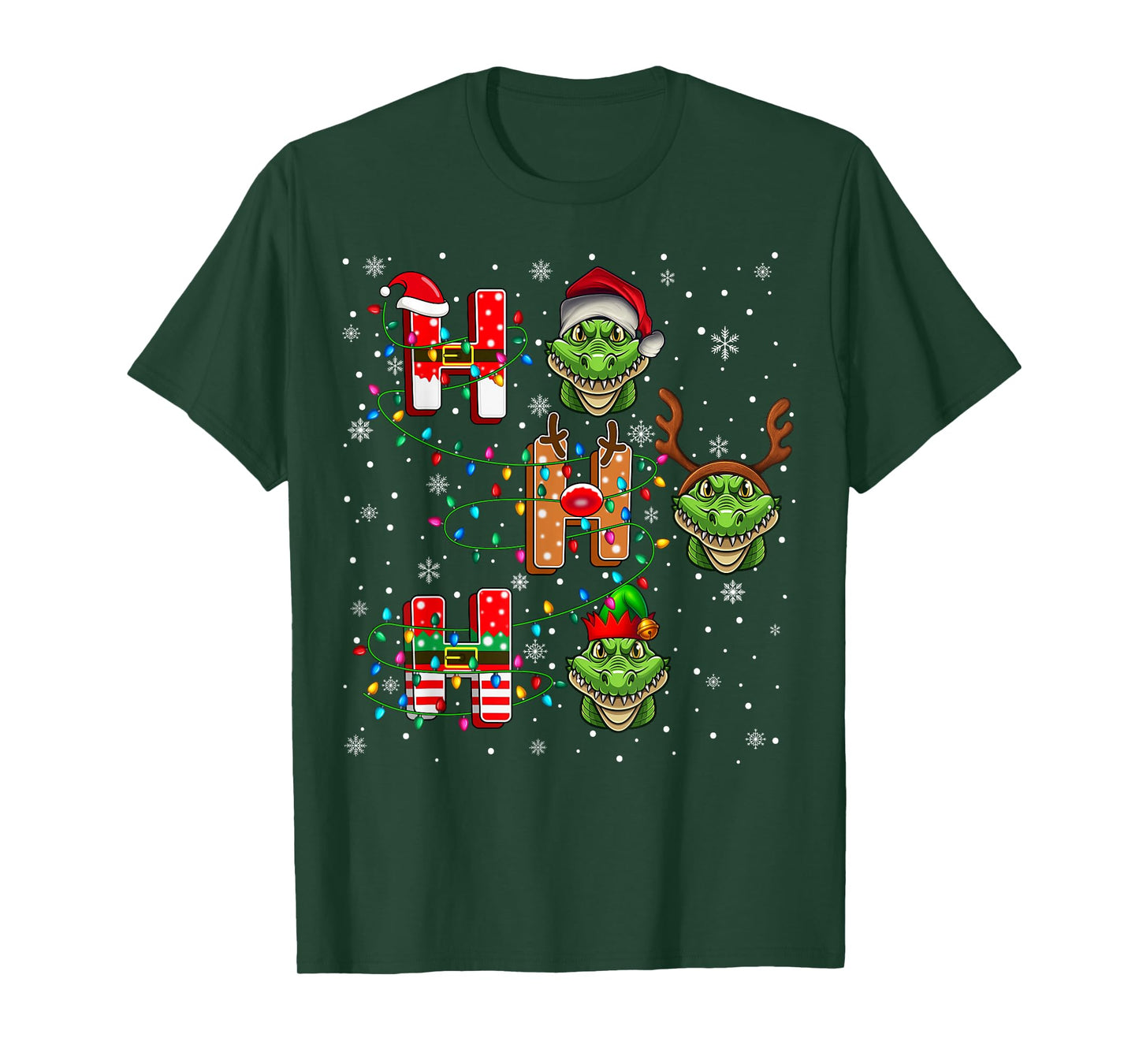 Ho Ho Ho Santa Reindeer Hat Elf Alligator Animal Christmas T-Shirt