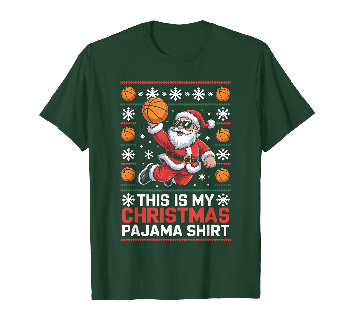 Santa Claus Playing Basketball Ugly Christmas Sweater Xmas T-Shirt