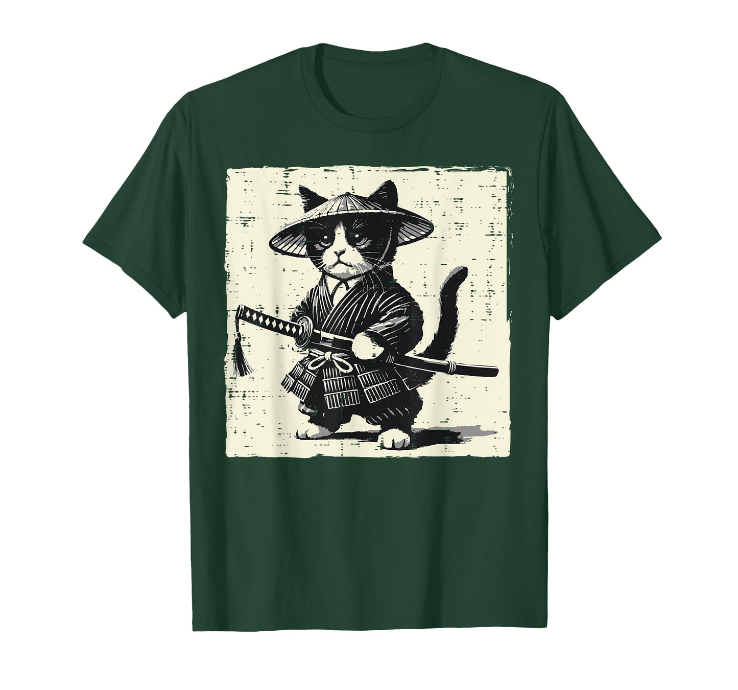 Japanese Cat Samurai Kimono Vintage Warrior Women Kids Men T-Shirt