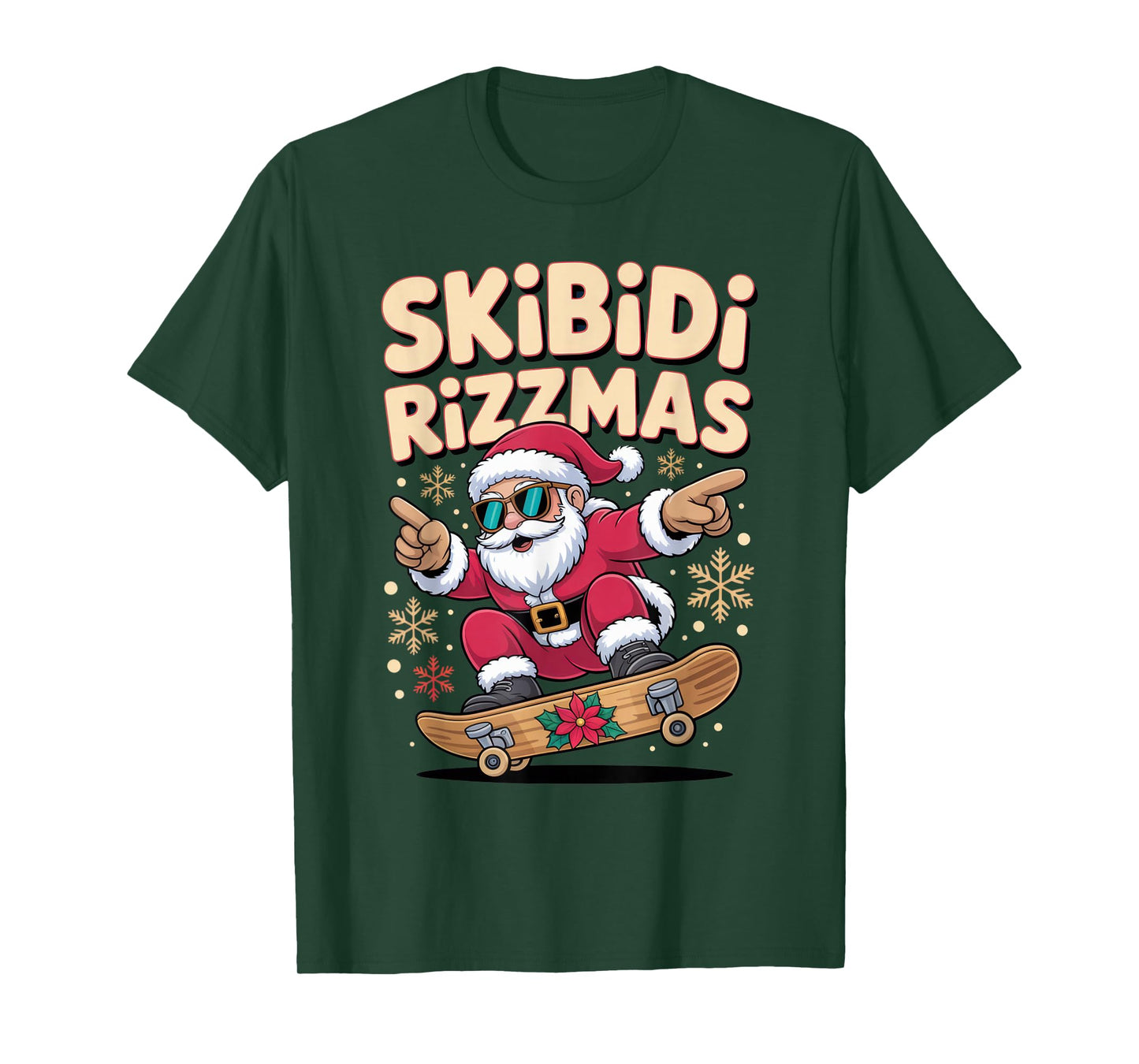 Skibidi Rizzmas Cool Santa Skateboarding Christmas Fun T-Shirt