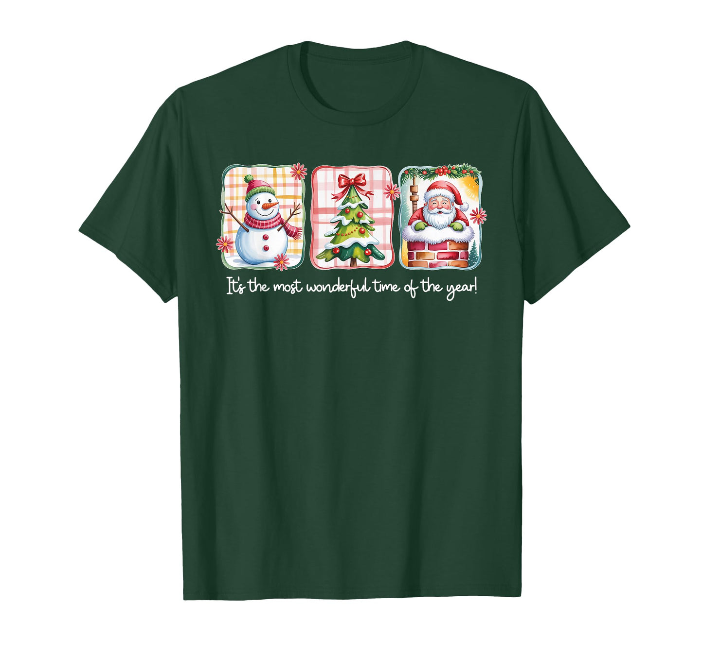Christmas The Most Wonderful Time of The Year Plaid Snowman T-Shirt