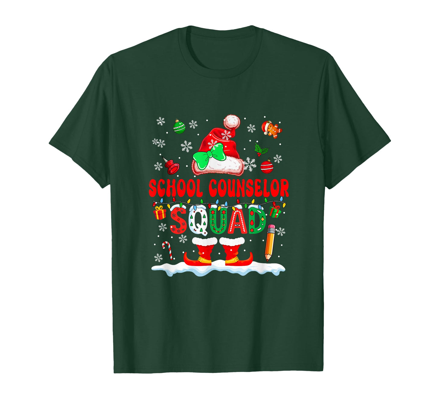 School Counselor Squad Women Job Christmas Santa Bow Tie T-Shirt