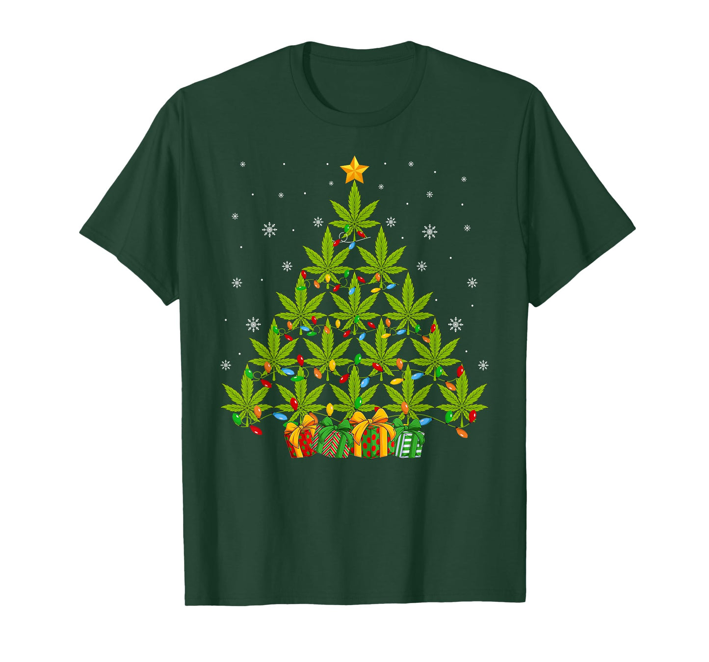 Cannabis Christmas Tree Smoking Weed Marijuana Leaf Xmas T-Shirt