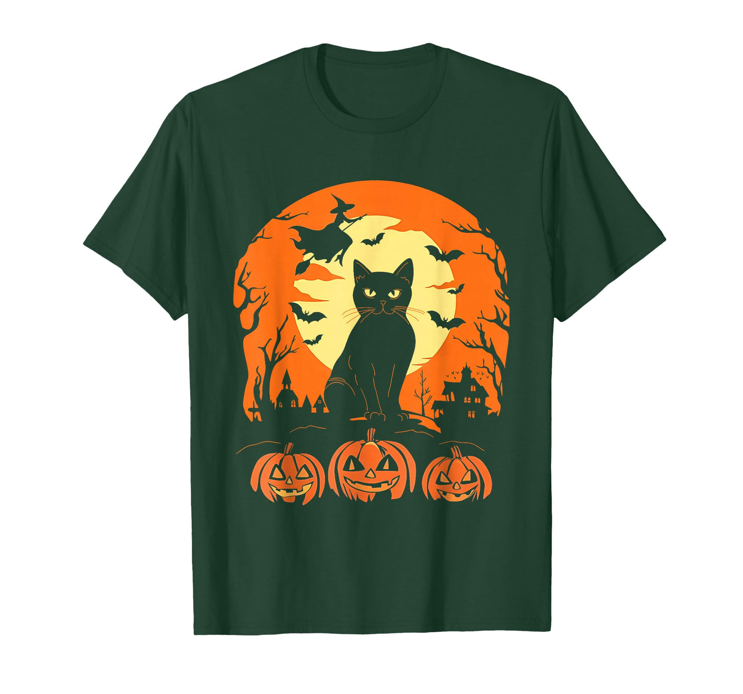 Black Cat and Pumpkin Halloween Scene for Everyone T-Shirt