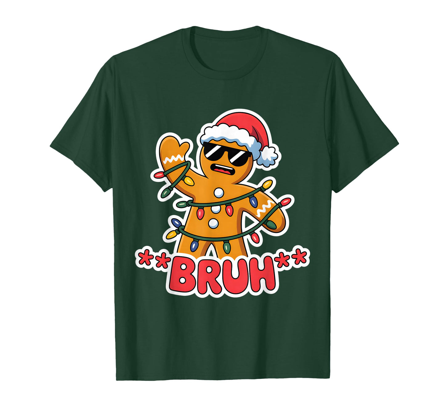 Funny Bruh Gingerbread Man Tangled Christmas Lights Boys Men T-Shirt